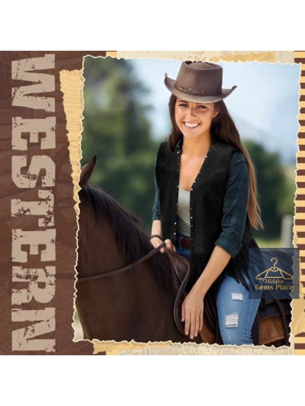 Women's Faux Suede Fringe Vest Sleeveless Tassel Western Cowgirl Jacket - Picture 4 of 6